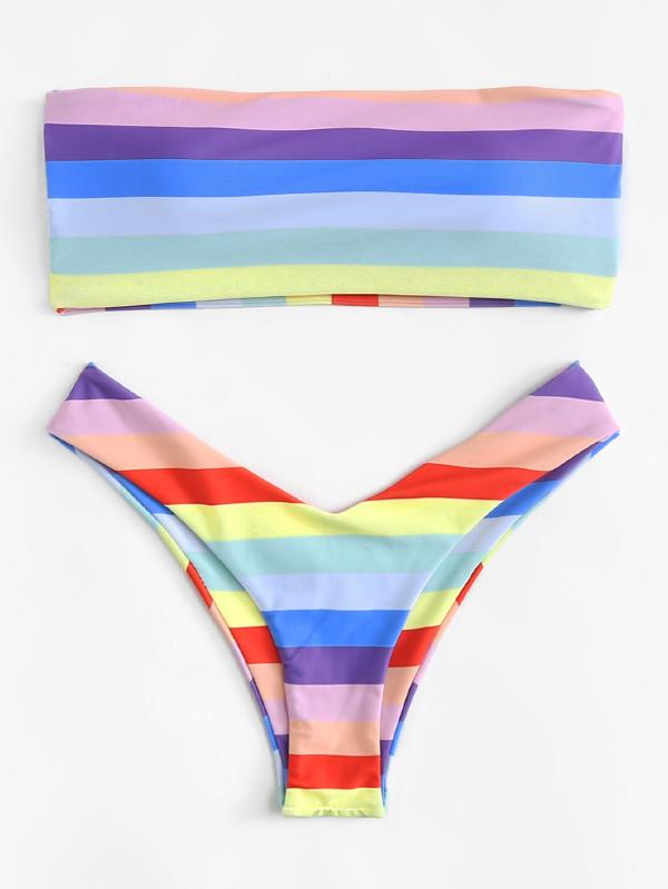 Ladder Cut Out Ombre Bikini Set Polyester Bandeau Plain Multicolor 140