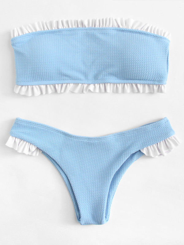 Bandeau Plain Bikini Set Polyester Bandeau Plain Blue 140