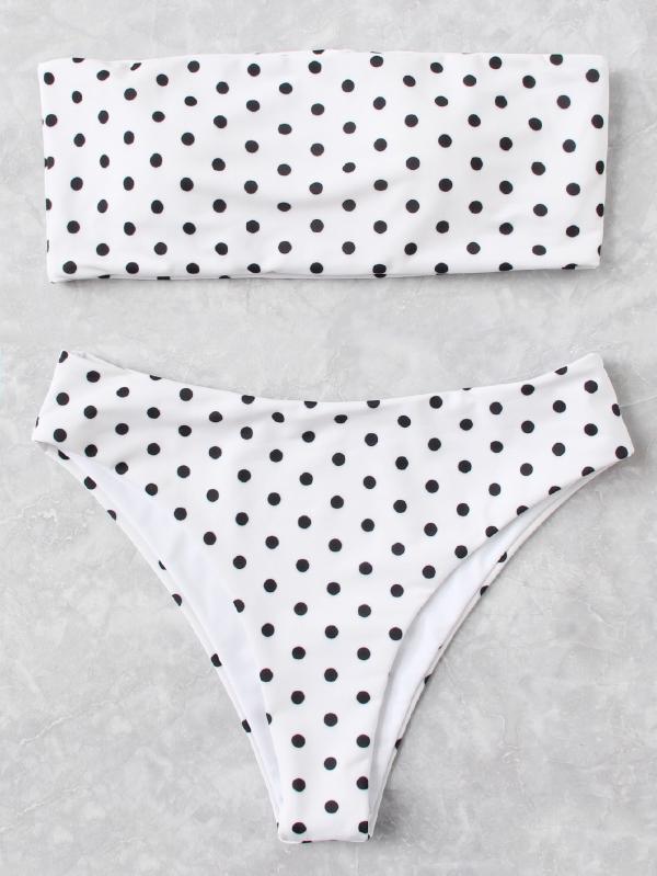 Polka Dot Bandeau Bikini Set Polyester Bandeau Polka Dot Multicolor 140