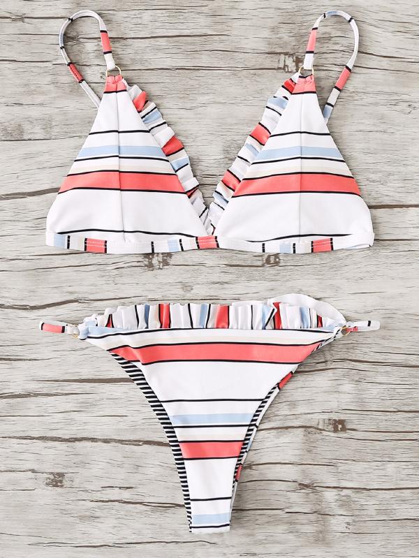 Striped Bikini Set Polyester Triangle Striped Multicolor 140